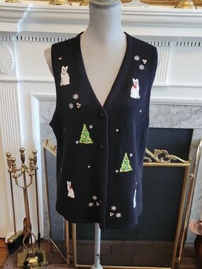 Vintage Christmas Cat Sweater Vest